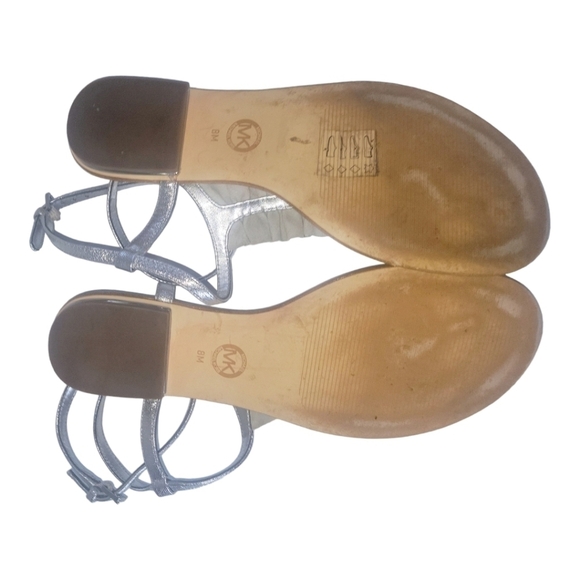 Michael Kors Silver Leather Bella Wrinkled Adjustable Ankle Strap Sandals 8M - Picture 5 of 8